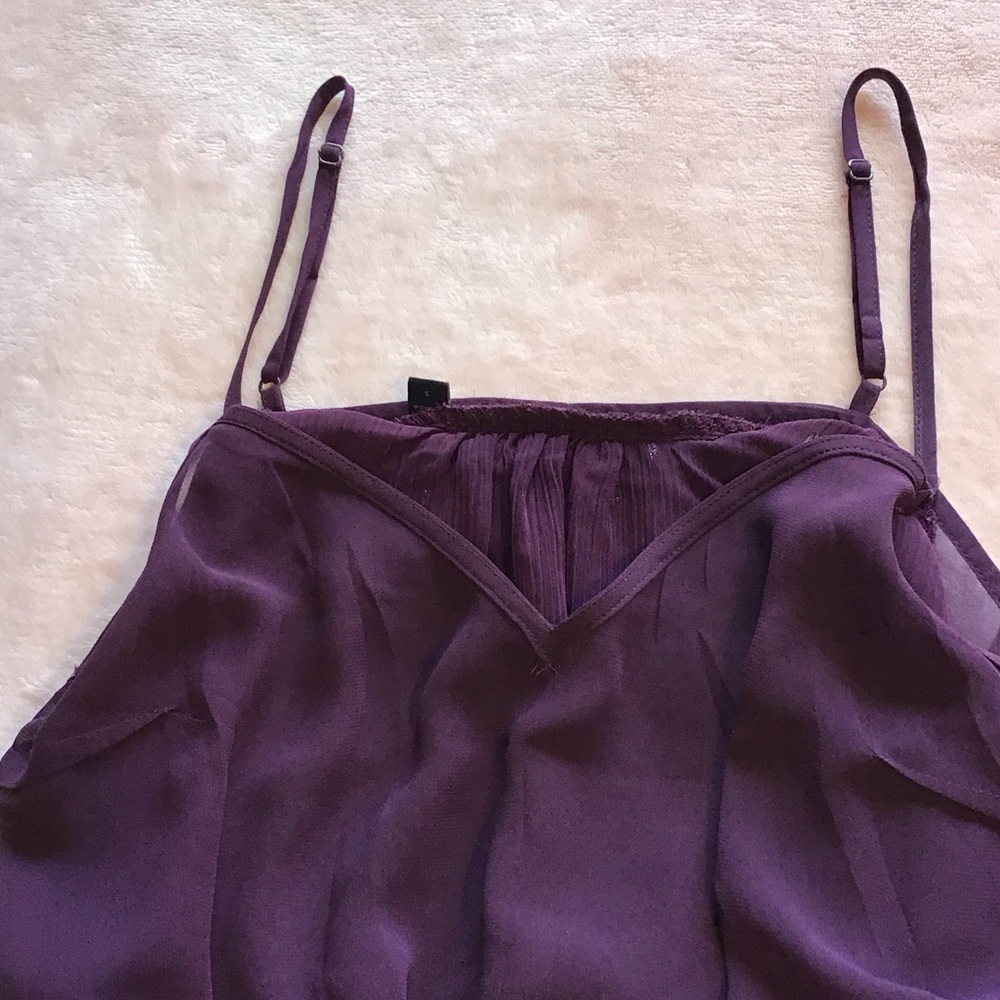 Express Burgundy Sheer Mock Neck Long Sleeves Top Built in Camisole Size Small - Picture 5 of 5
